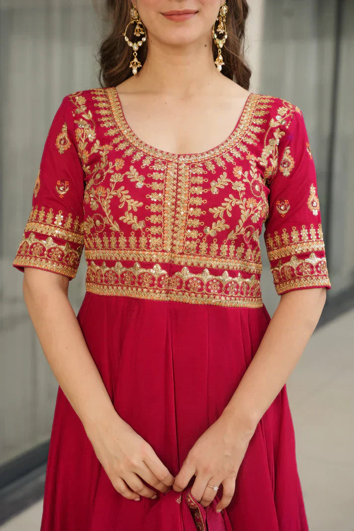 VICHITRA SILK SEQUANCE EMBROIDERED GOWN WITH DUPATTAPFAB181)