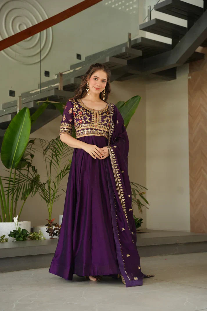 FAUX BLOOMING SEQUANCE EMBROIDERED GOWN WITH DUPATTAPFAB182)