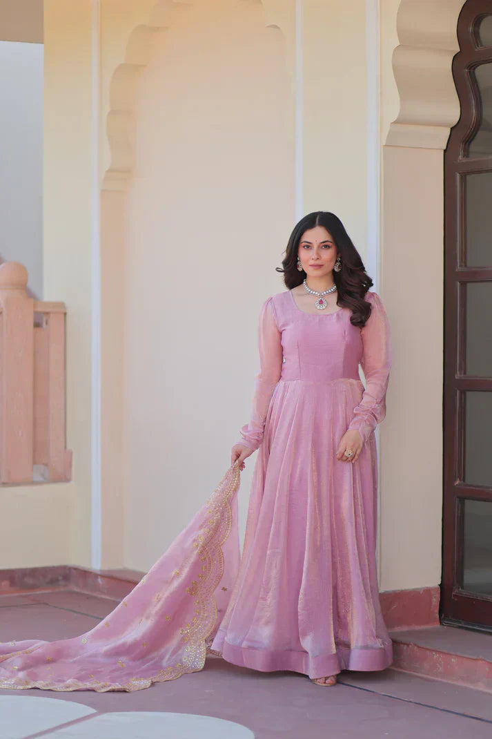 FENDY CHIFFON 12 KALI GOWN WITH EMBROIDERED DUPATTA PFAB169)