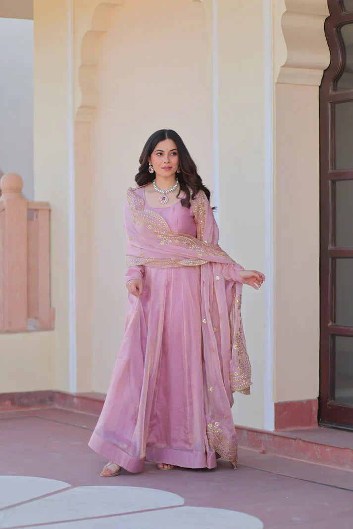 FENDY CHIFFON 12 KALI GOWN WITH EMBROIDERED DUPATTA PFAB169)