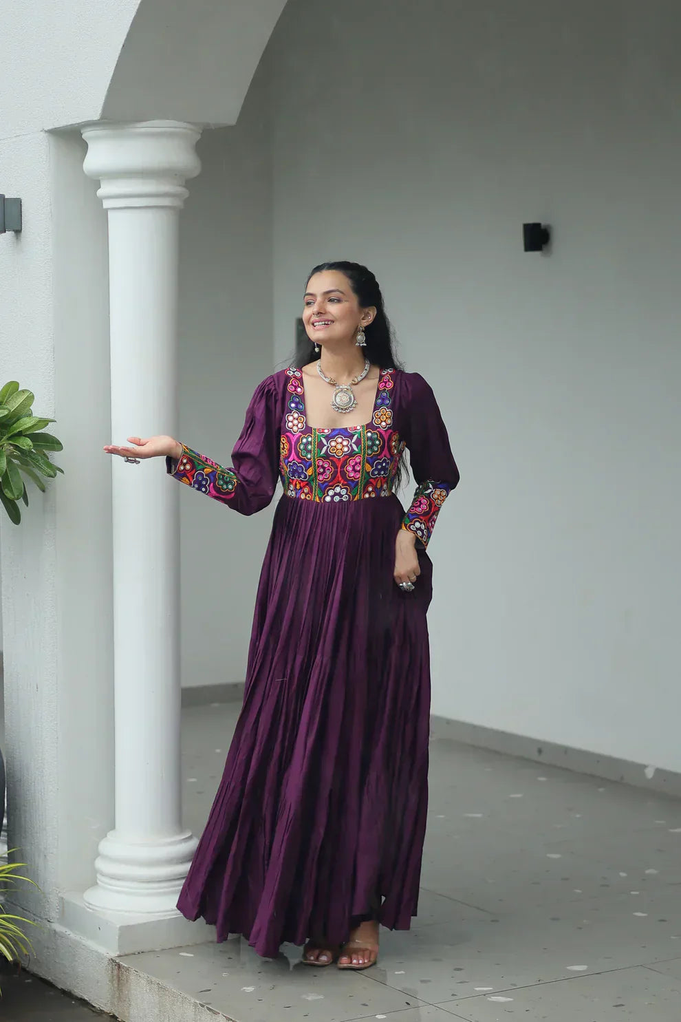 NAVRATRI SPECIAL GAMTHI KUTCHI WORK RAYON GOWN PFAB1182) 01