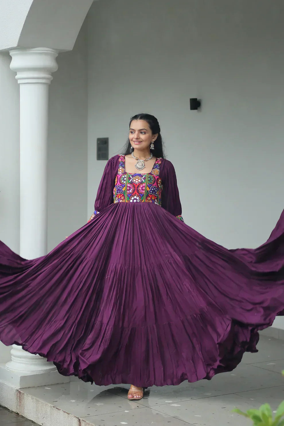 NAVRATRI SPECIAL GAMTHI KUTCHI WORK RAYON GOWN PFAB1182) 01