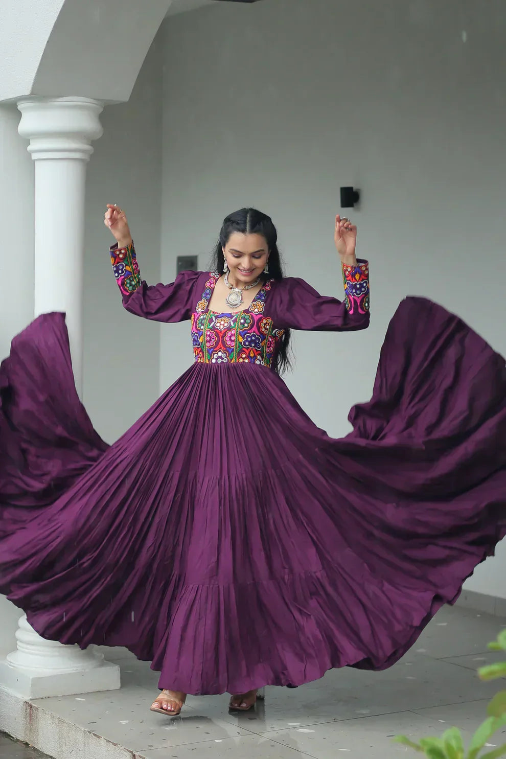 NAVRATRI SPECIAL GAMTHI KUTCHI WORK RAYON GOWN PFAB1182) 01