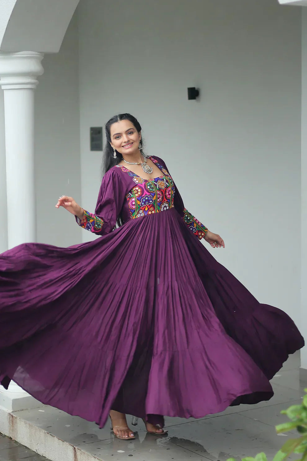 NAVRATRI SPECIAL GAMTHI KUTCHI WORK RAYON GOWN PFAB1182) 01