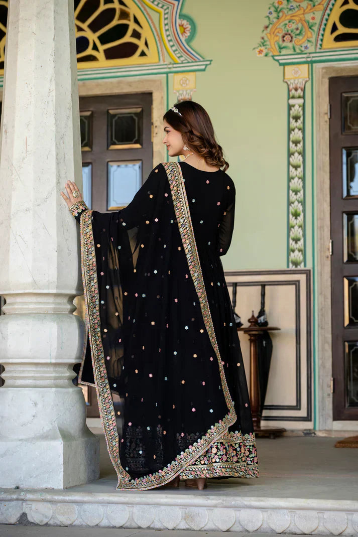 PRIMIUM  FAUX GEORGETTE SEQUANCE EMBROIDERED GOWN WITH DUPATTAPFAB106))