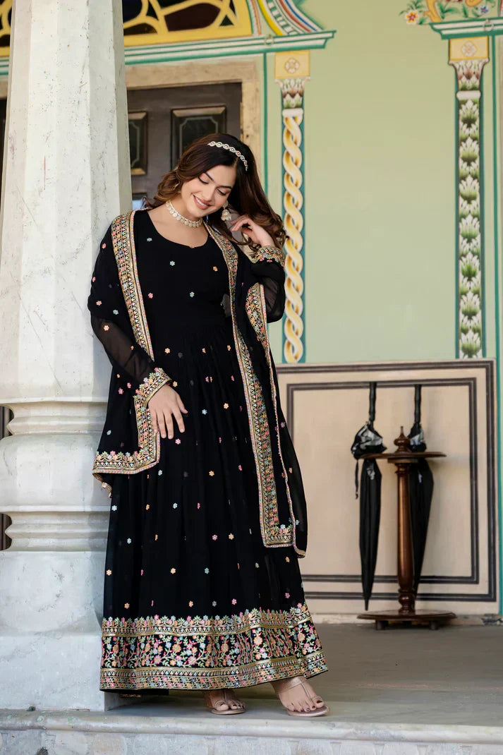 PRIMIUM  FAUX GEORGETTE SEQUANCE EMBROIDERED GOWN WITH DUPATTAPFAB106))