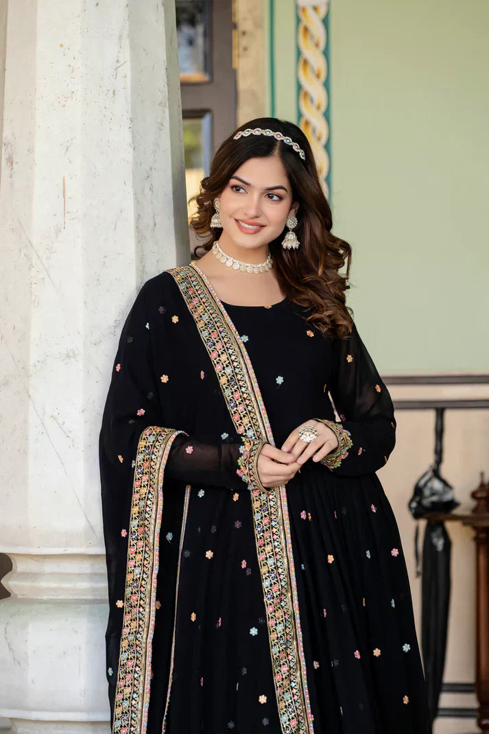 PRIMIUM  FAUX GEORGETTE SEQUANCE EMBROIDERED GOWN WITH DUPATTAPFAB106))