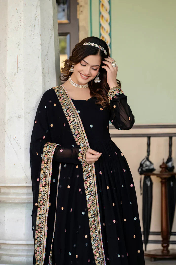 PRIMIUM  FAUX GEORGETTE SEQUANCE EMBROIDERED GOWN WITH DUPATTAPFAB106))