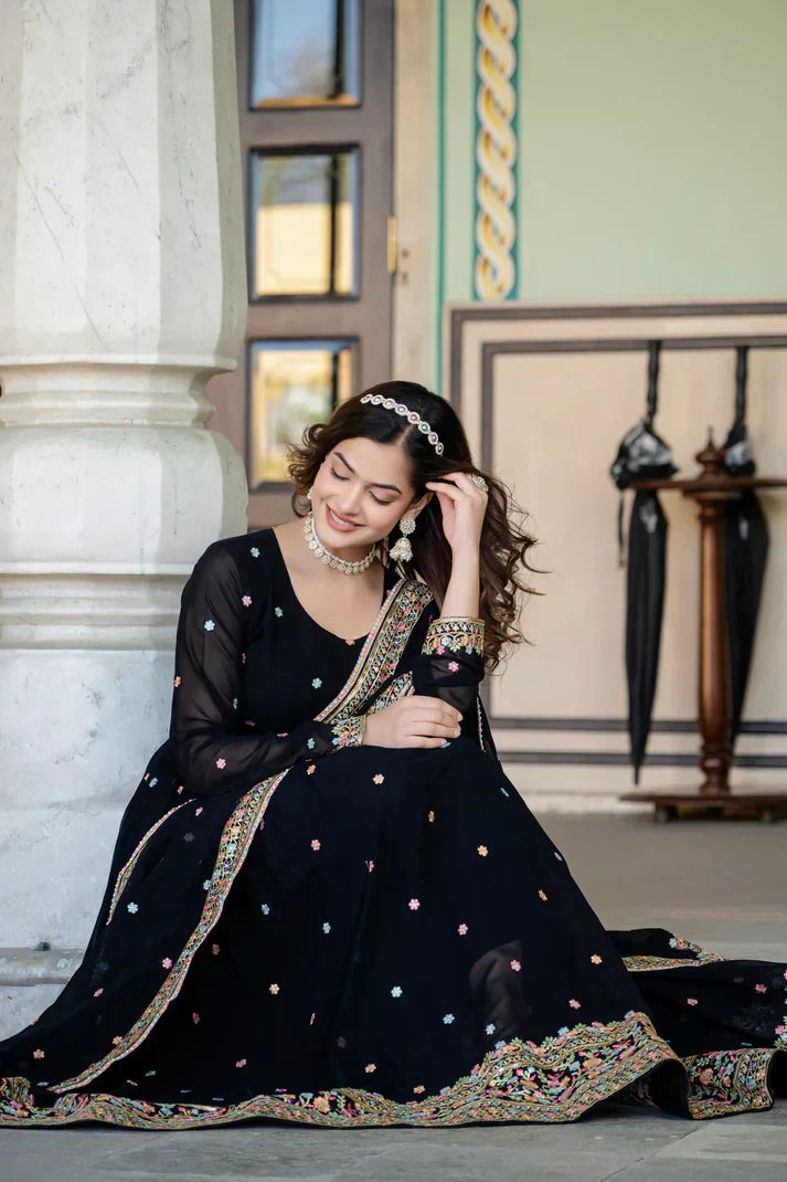 PRIMIUM  FAUX GEORGETTE SEQUANCE EMBROIDERED GOWN WITH DUPATTAPFAB106))