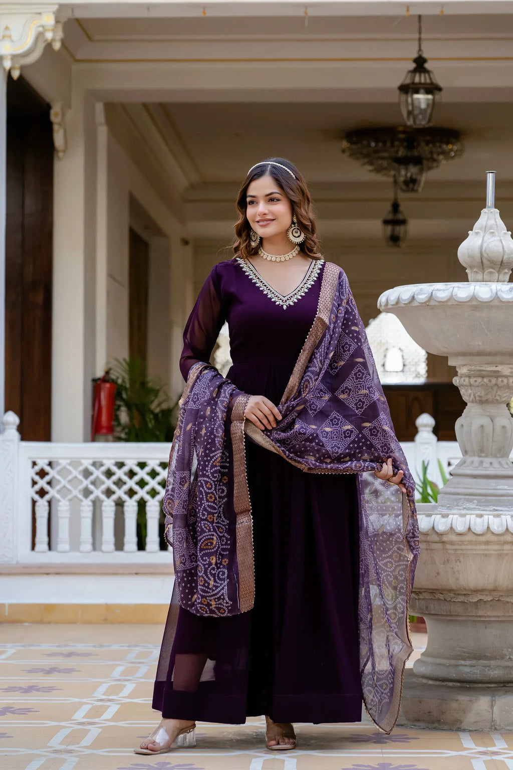 PEARL HANDWORK GOWN WITH PRINTED JEQUARD BORDER DUPATTAPFAB104)