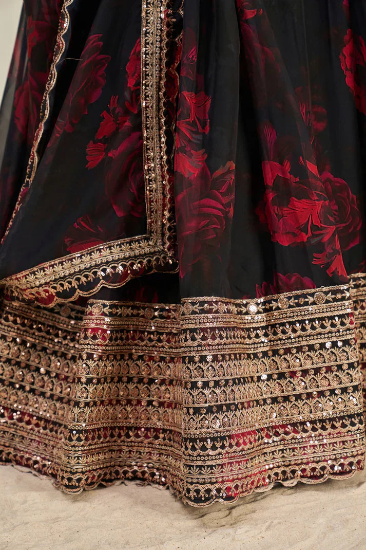 ORGANZA EMBROIDERED LEHENGA CHOLI WITH DUPATTAPFAB184)