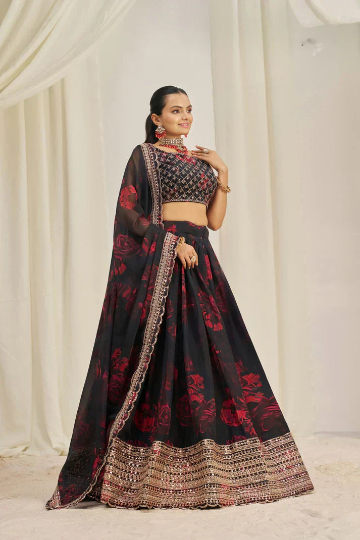 ORGANZA EMBROIDERED LEHENGA CHOLI WITH DUPATTAPFAB184)