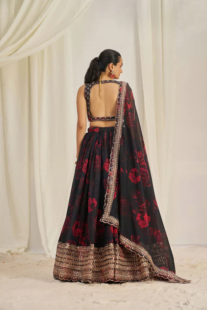 ORGANZA EMBROIDERED LEHENGA CHOLI WITH DUPATTAPFAB184)