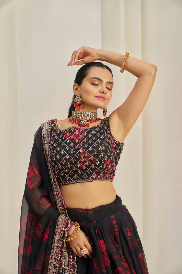 ORGANZA EMBROIDERED LEHENGA CHOLI WITH DUPATTAPFAB184)