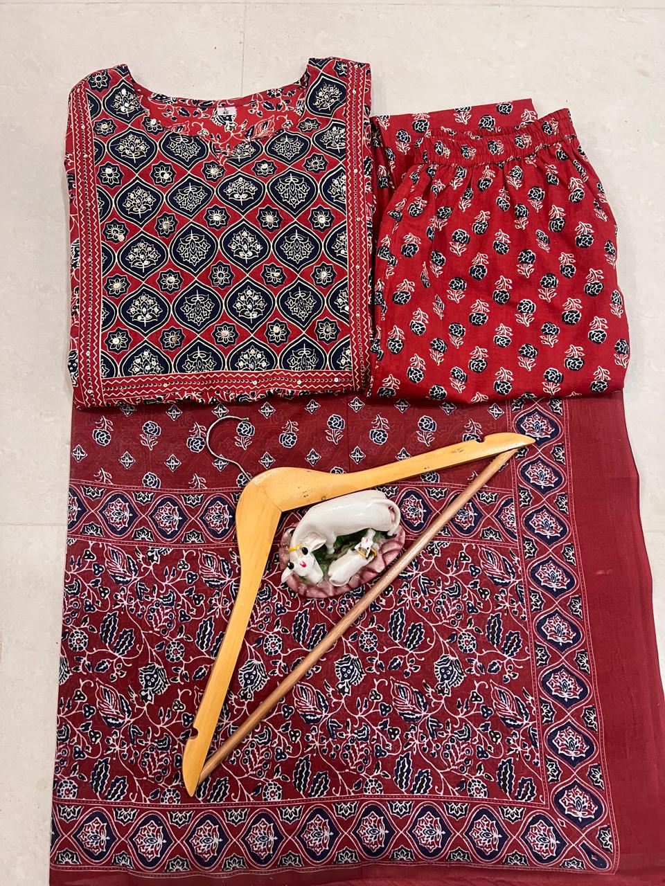 “ NEW FULL COTTON PRINT HAND WORK STRAIGHT KURTI PANT MALMAL DUPATTA ARRIVAL 😍💖(PFAB167)