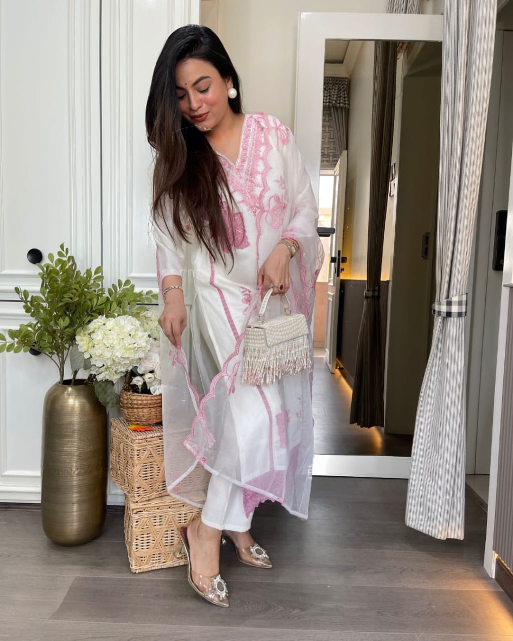 Beautiful cotton fabric kurti pant and dupatta.(PFAB1405)