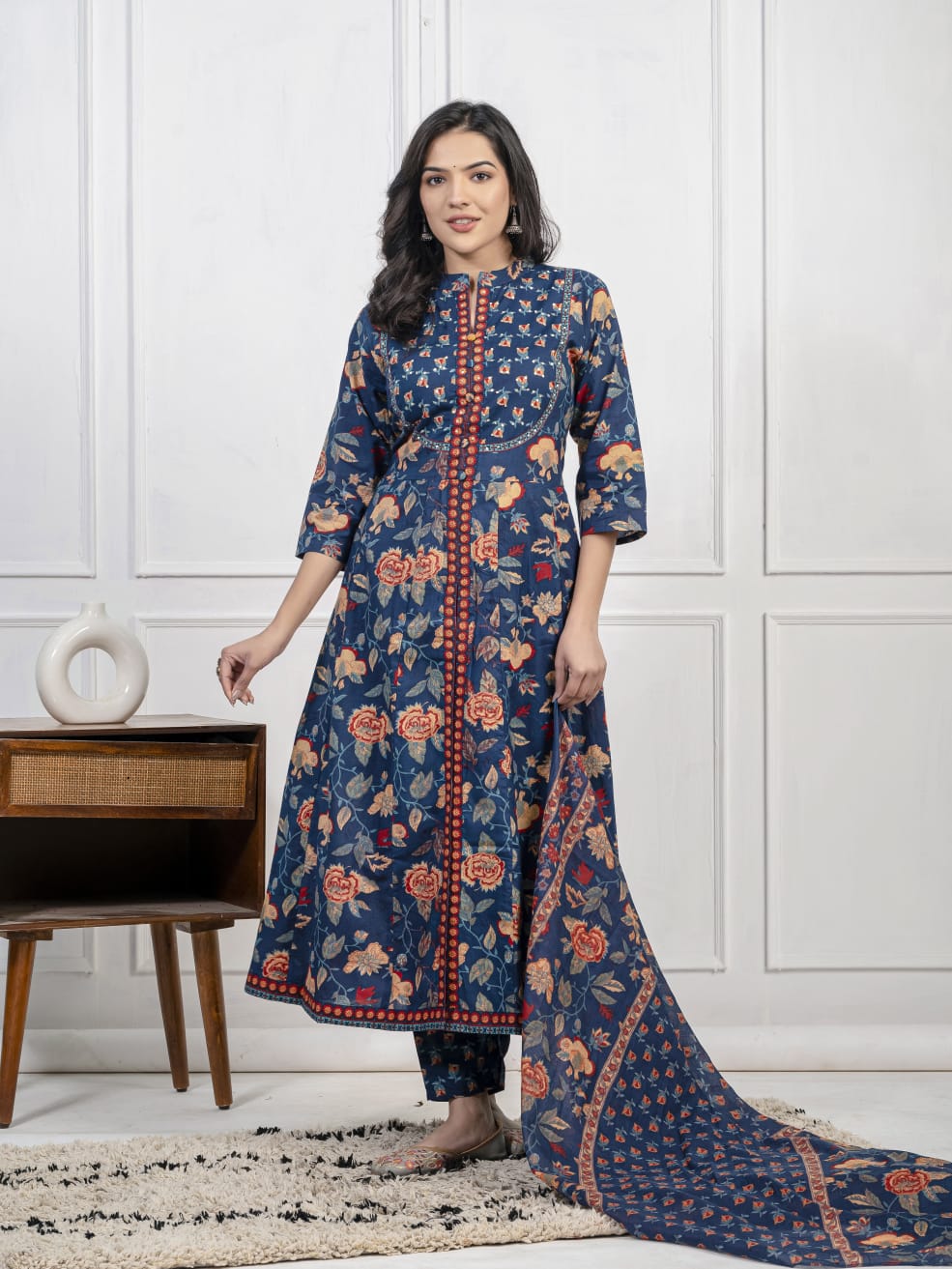 New Cotton Festival Collection In Pure Cotton With Hand And Adda mirror Work kurti And pant Dupatta Set (PFAB1408)