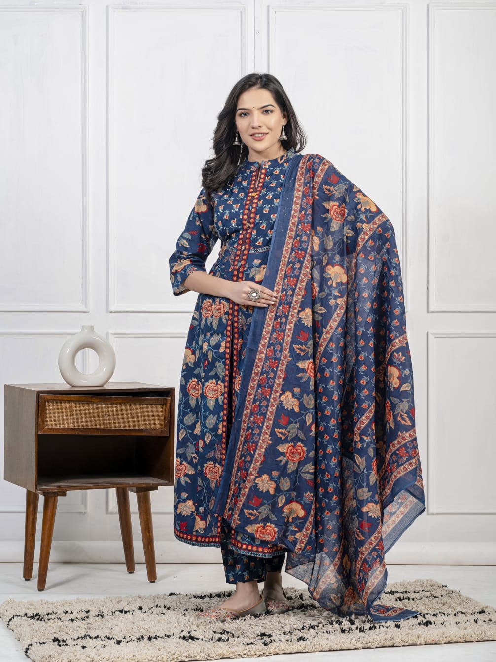 New Cotton Festival Collection In Pure Cotton With Hand And Adda mirror Work kurti And pant Dupatta Set (PFAB1408)