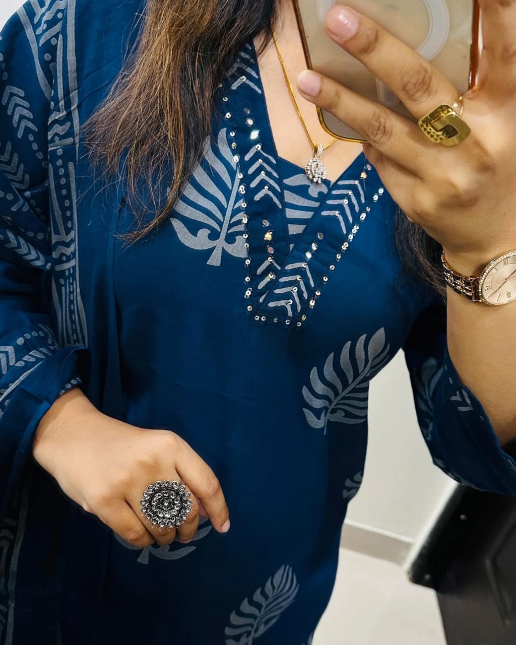 🌹🌹Pure fine Cotton fabric Sequence Work Kurti with Pant with cotton 100-100 Dupatta🌹🌹(PFAB1414)