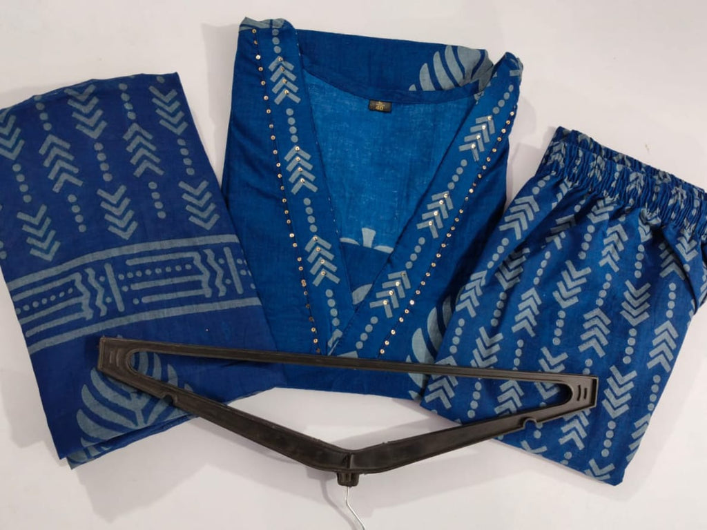 🌹🌹Pure fine Cotton fabric Sequence Work Kurti with Pant with cotton 100-100 Dupatta🌹🌹(PFAB1414)