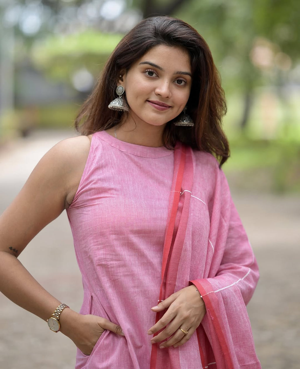 PURE HANDLOOM A LINE KURTI WITH BOTH SIDES POCKETS(PFAB1423)