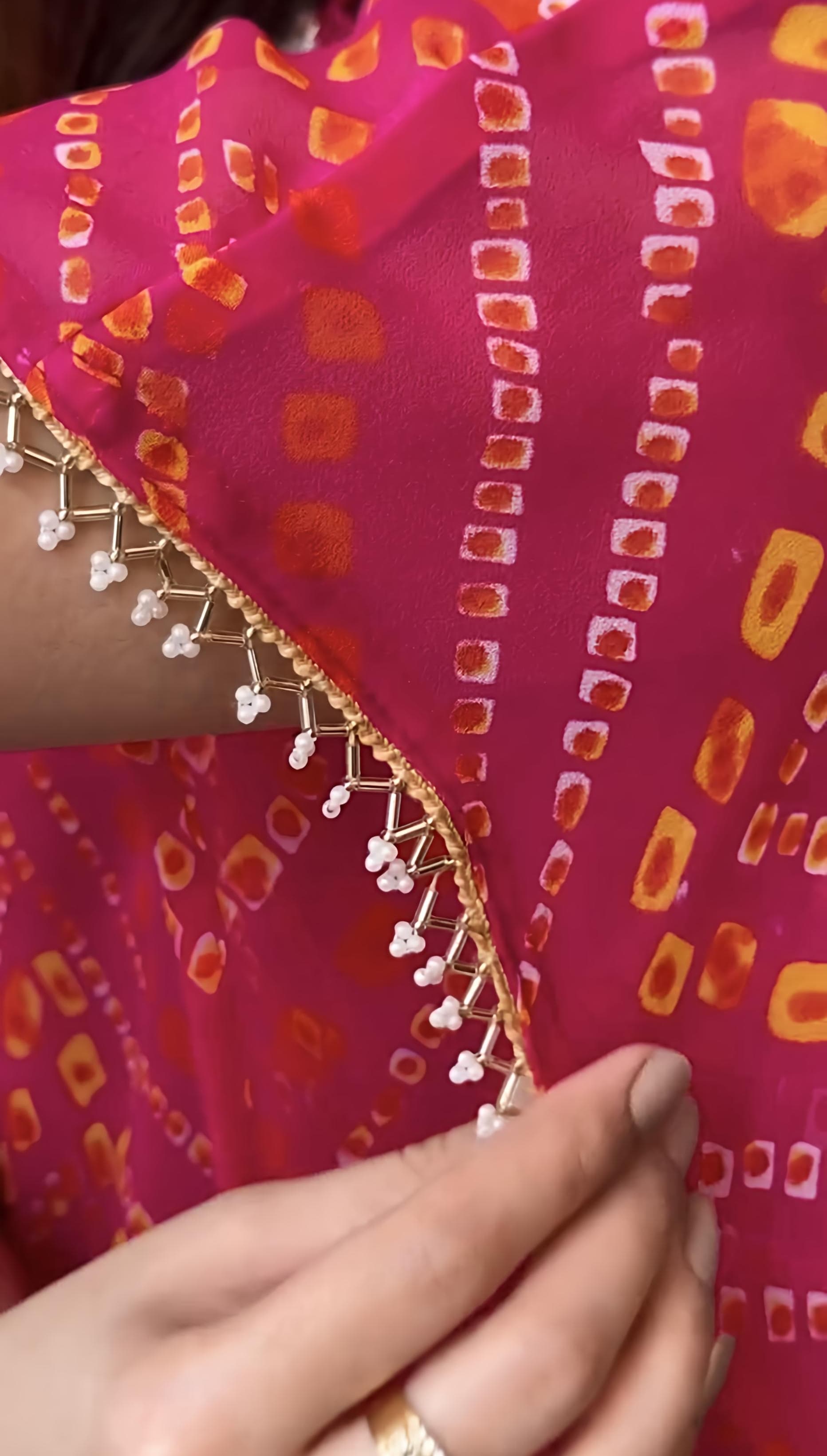 Export Chinnon Premium Bhandej Hand Work Kaftan Pattern Kurti With Premium Pant At Manufacturing Rate (PFAB1126)01