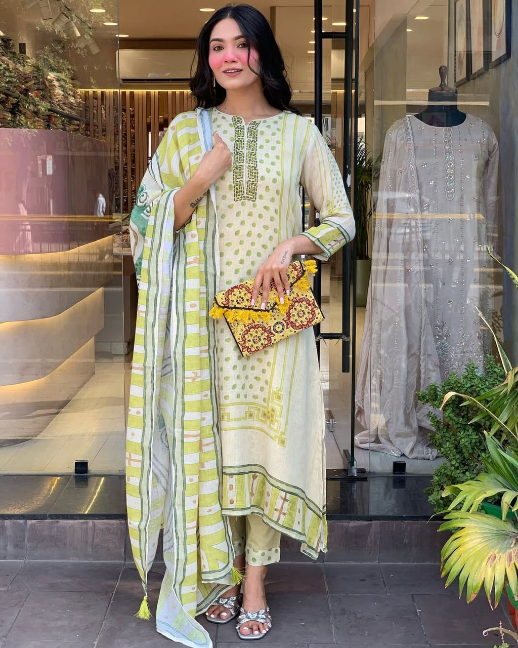 Chanderi-Silk Embroidered  Printed (PFAB1460)