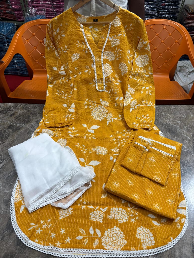 frock style kurti with pattern pant (PFAB1476)