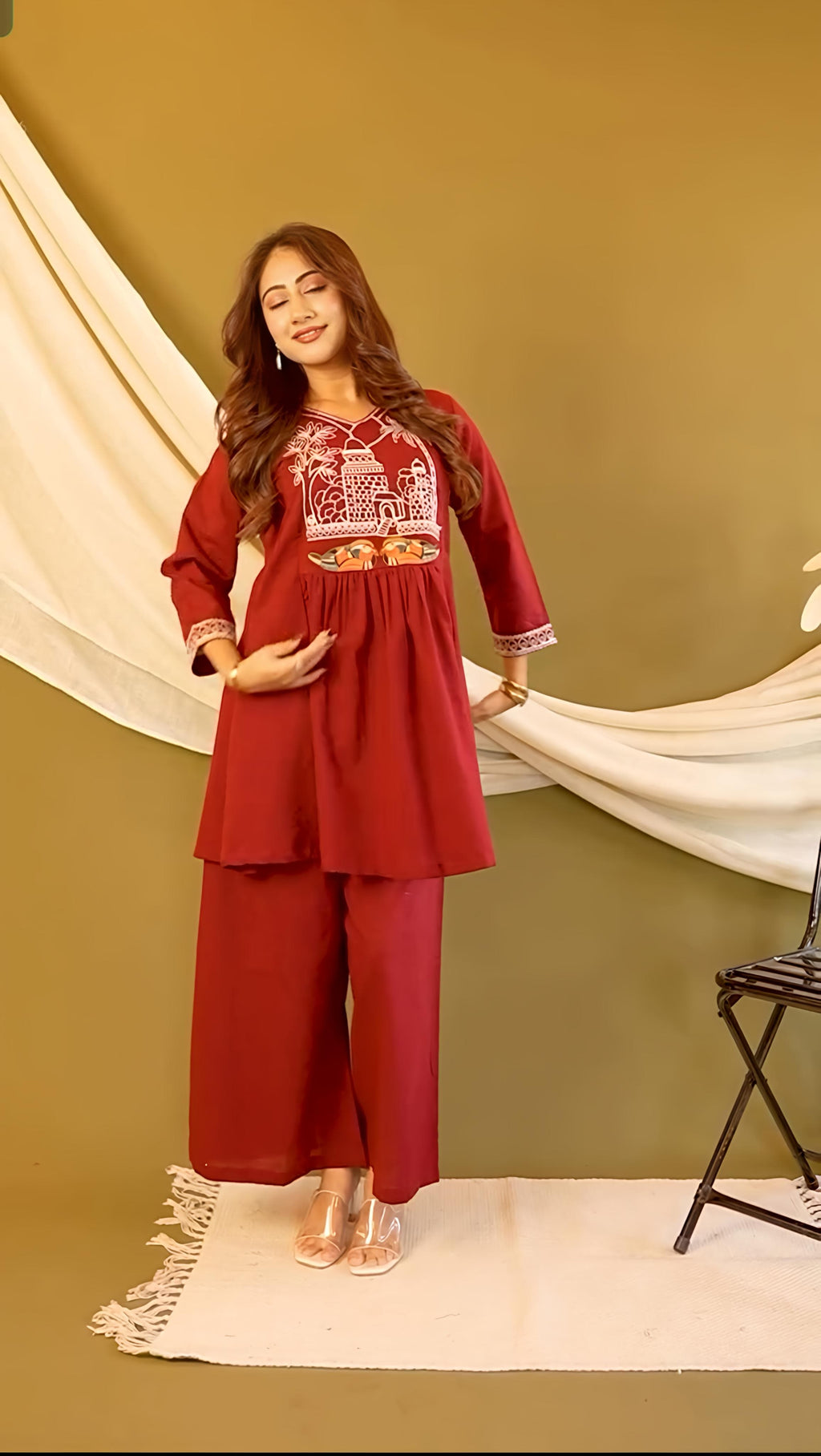 Beautiful Cotton slub Kurti with Pant set(PFAB1138)