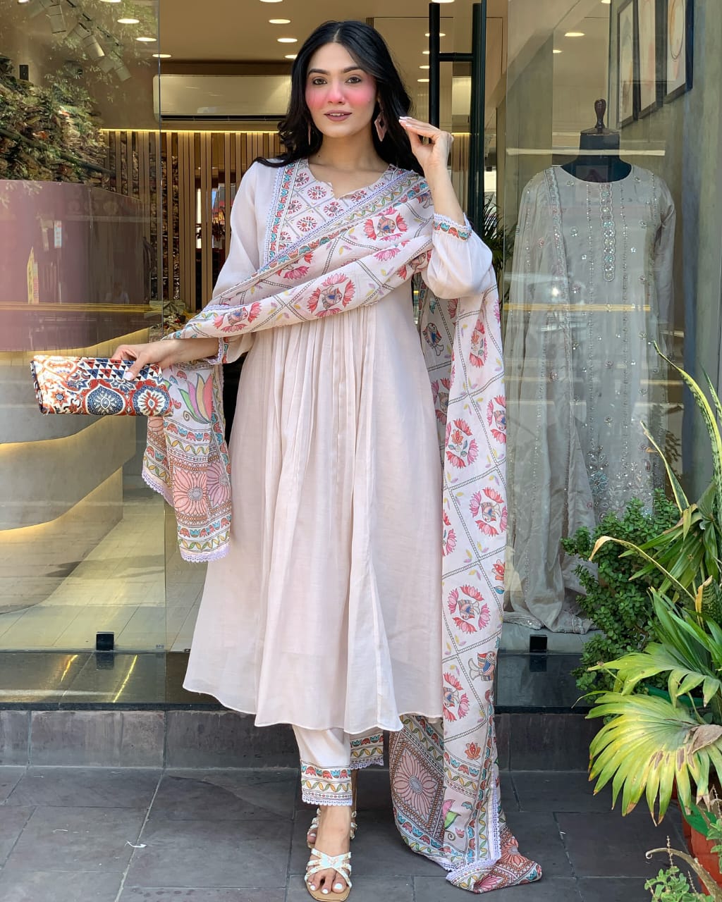 Premium Mul Chanderi 3 Pcs Gown Set (PFAB1484)