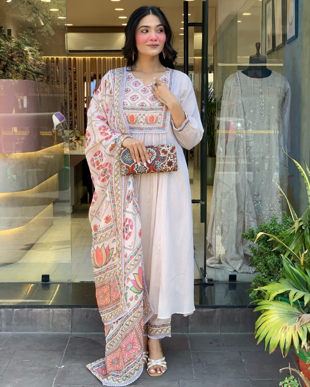 Premium Mul Chanderi 3 Pcs Gown Set (PFAB1484)