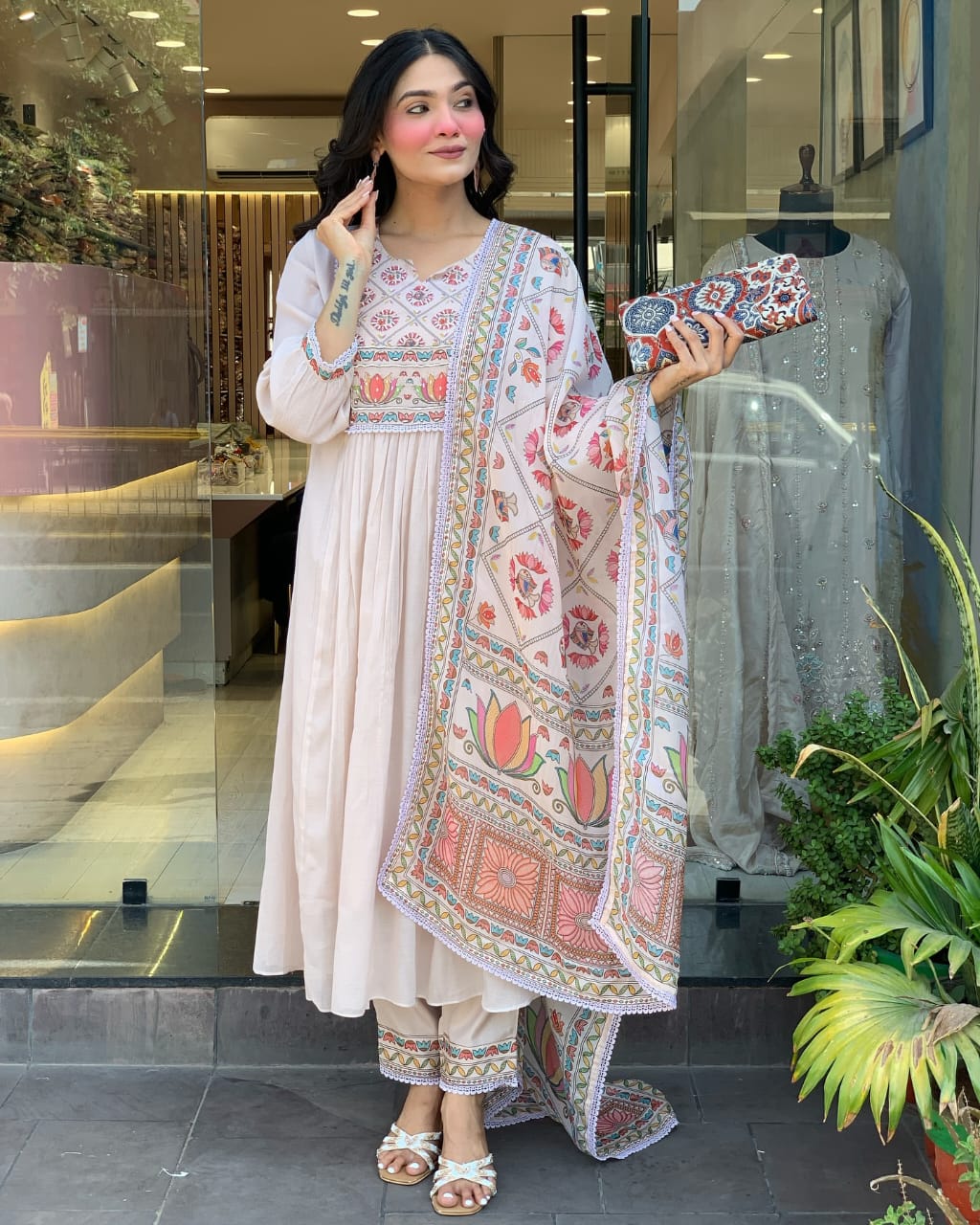 Premium Mul Chanderi 3 Pcs Gown Set (PFAB1484)