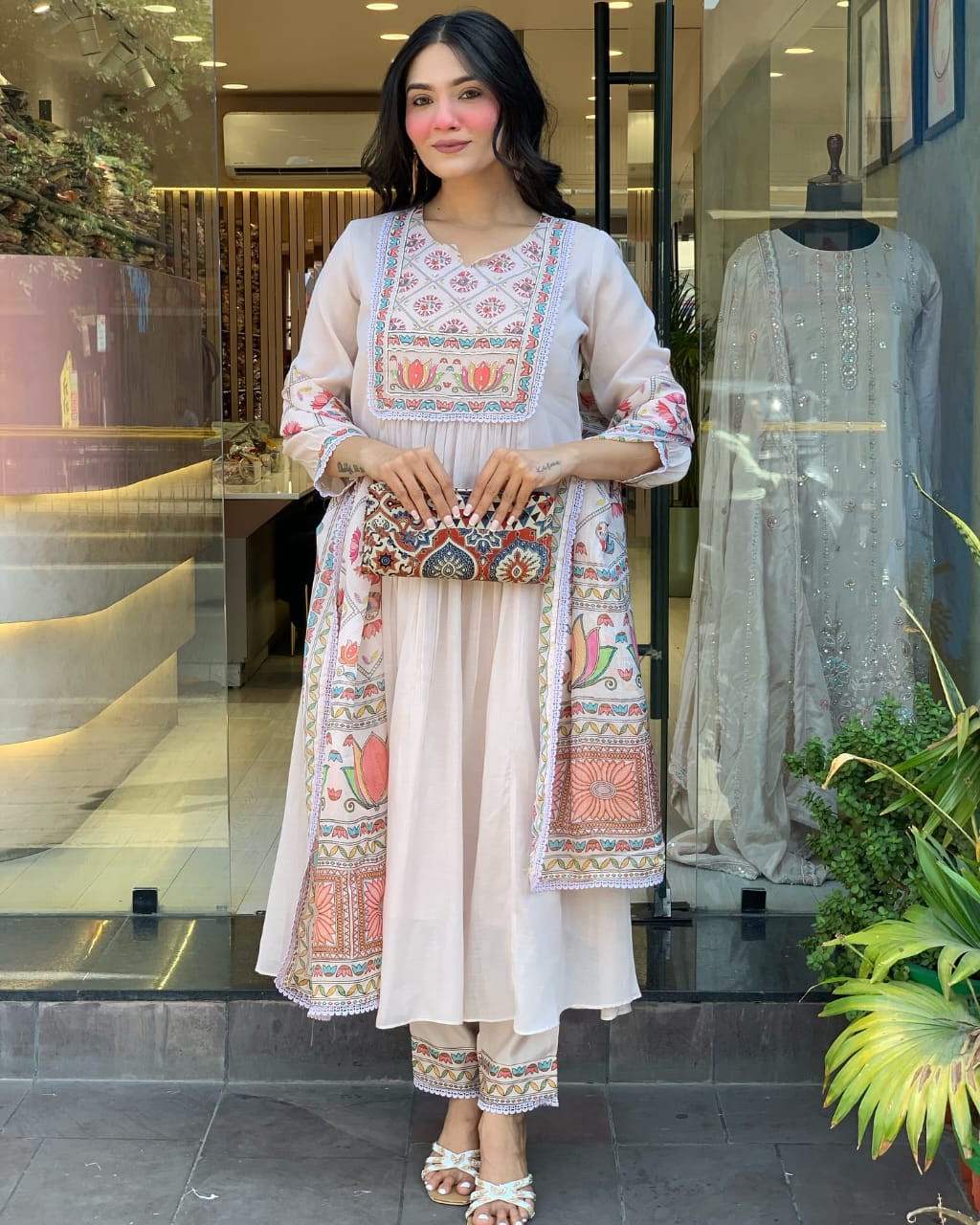 Premium Mul Chanderi 3 Pcs Gown Set (PFAB1484)