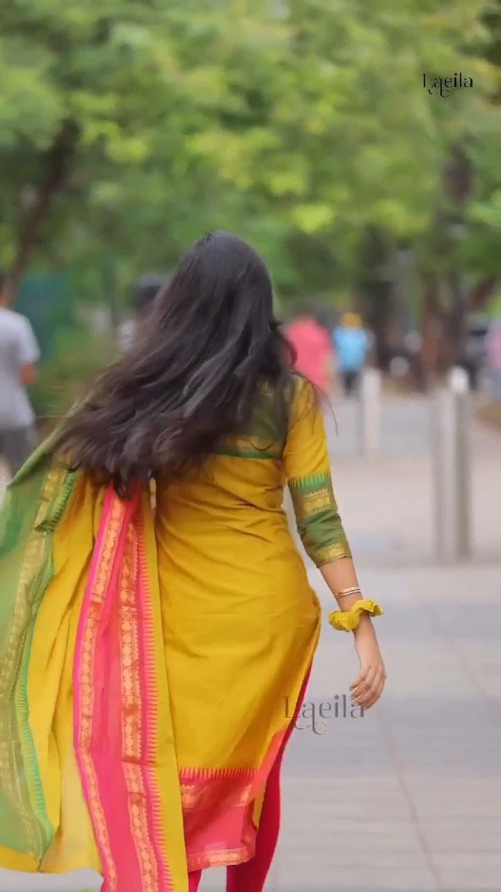 Crafted from pure Kanchi cotton, this elegant yellow ensemble is designed with love and rooted in South Indian cultural artistry. (RRRD11)